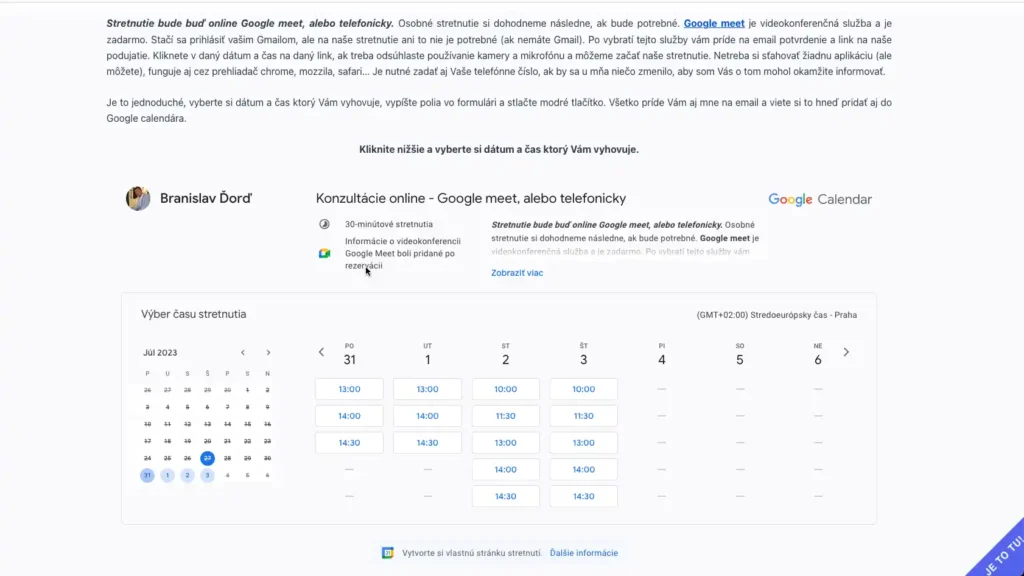 Google Calendar rezervačná stránka