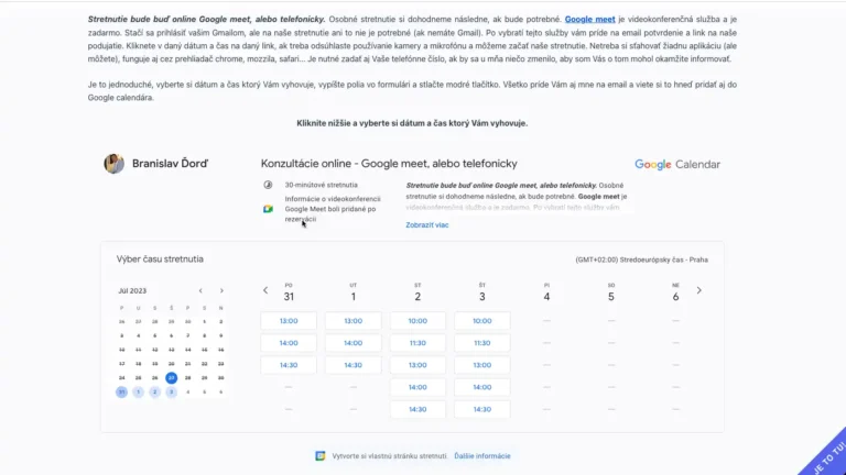 Google Calendar rezervačná stránka